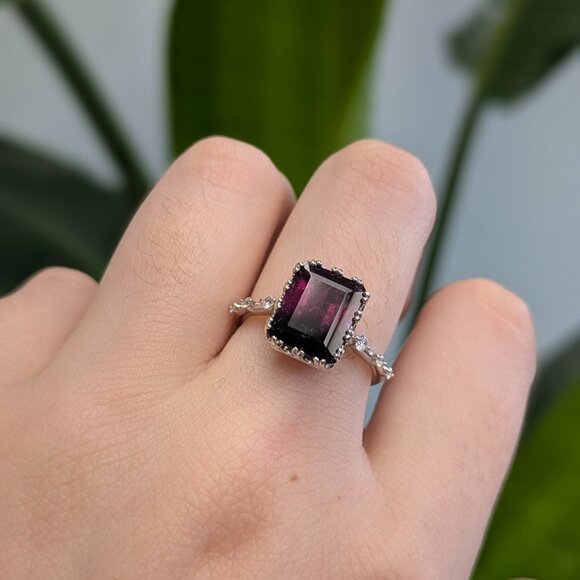 3.2cts Bi-Color Tourmaline Ring in 14K Solid gold With Natural Diamond Accents - Picture 3 of 8